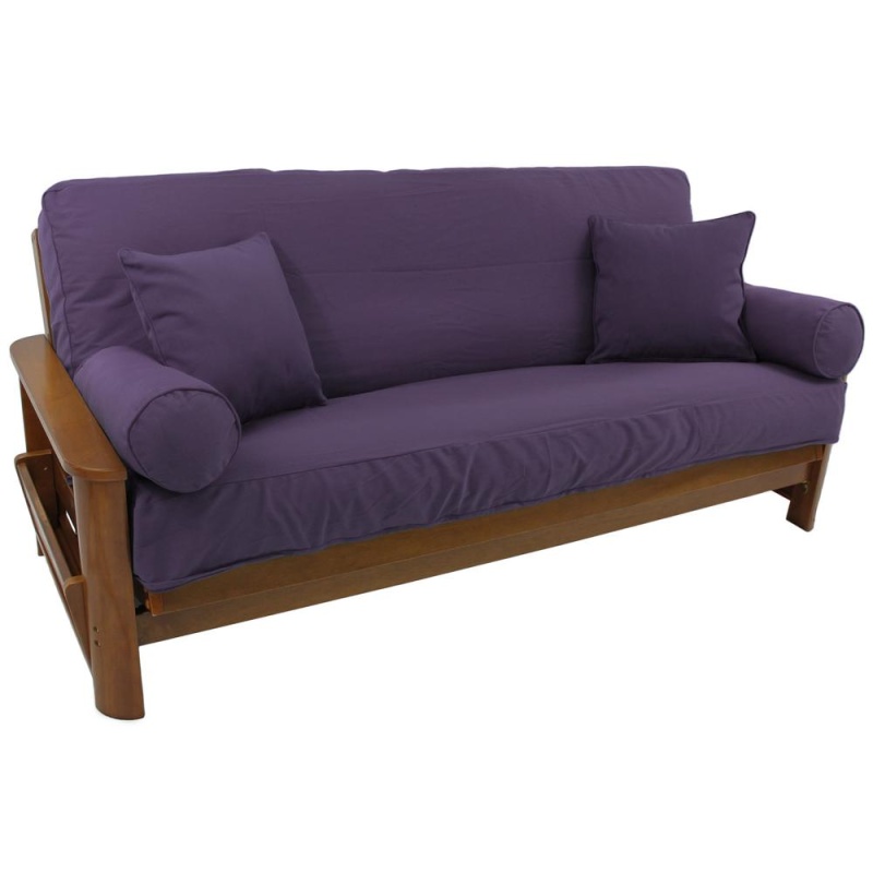 Set of 5 Full Futon Cover Set with Two 18 Inch Pillows and Two Bolsters