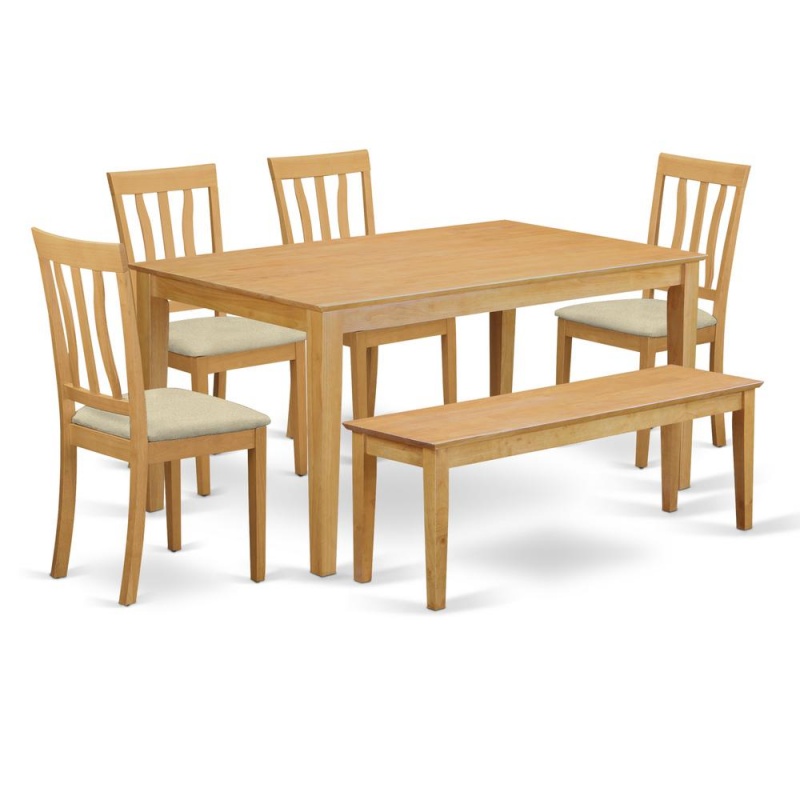 6 Pc Table And Chair Set - Kitchen Table And 4 Kitchen Chairs Plus Wooden Bench