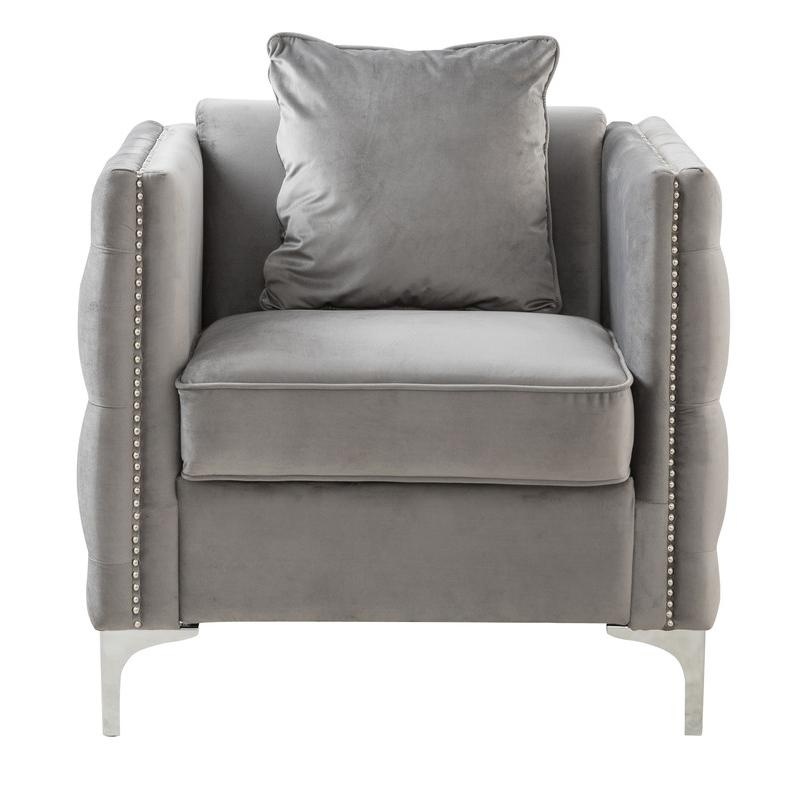 Bayberry Gray Velvet Chair With 1 Pillow