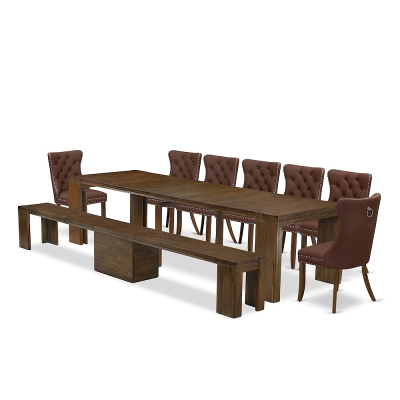 9 Pieces Extendable Dining Set with Rectangle Kitchen Table
