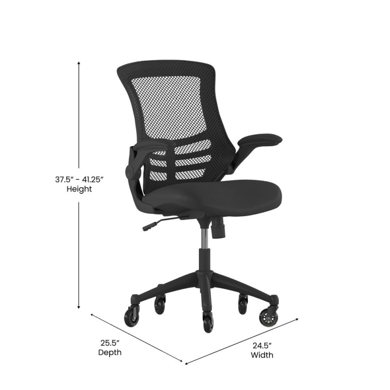 Kelista Mid-Back Black Mesh Swivel Ergonomic Task Office Chair With Flip-Up Arms And Transparent Roller Wheels, Bifma Certified
