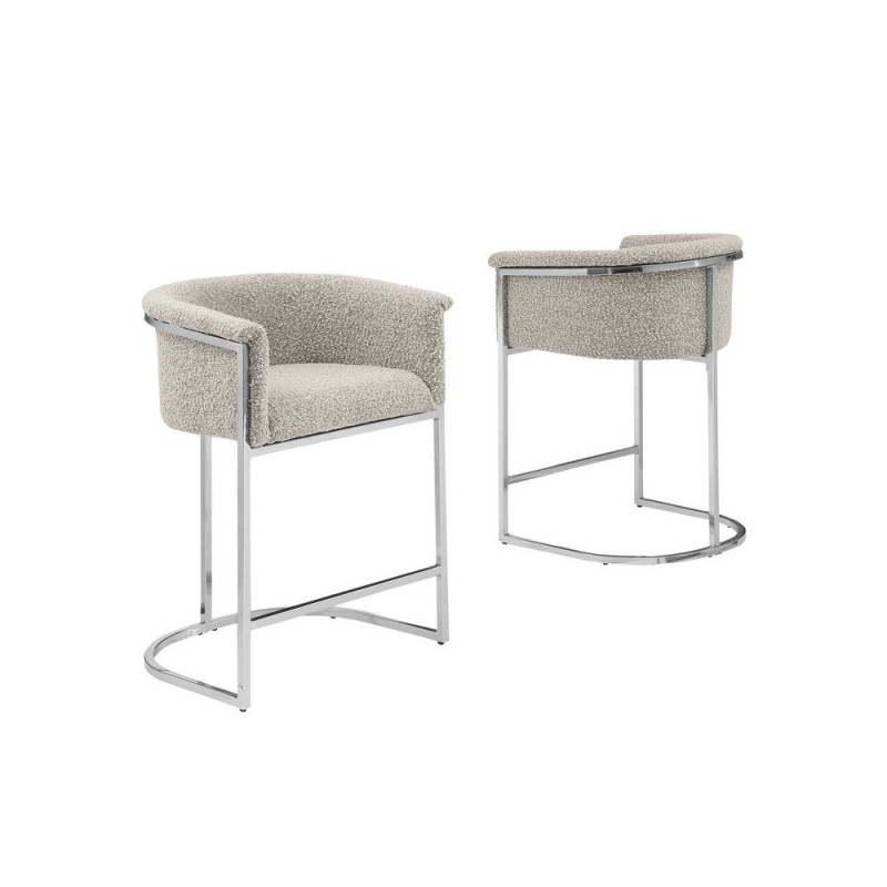 Best Quality Teddy Boucle Gray Barstool - Set of 2