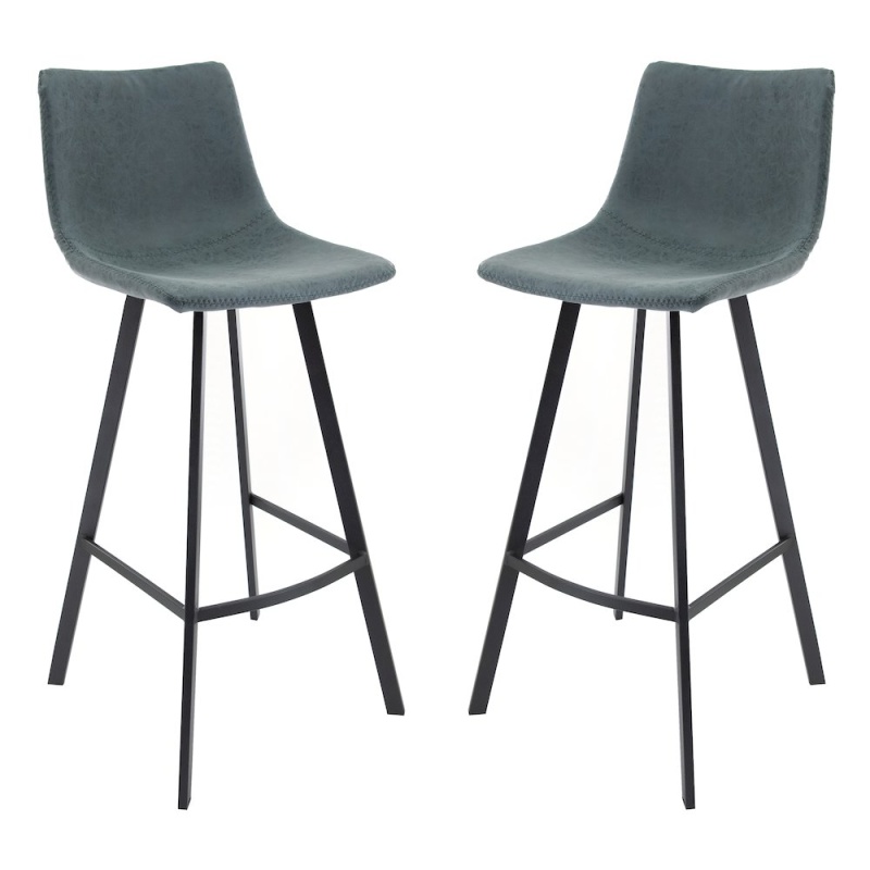 Elland Modern Upholstered Leather Bar Stool With Iron Legs & Footrest Set Of 2