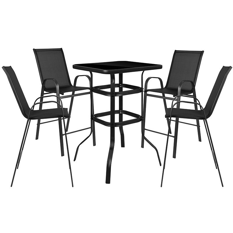 3 Piece Outdoor Glass Bar Patio Table Set With 2 Barstools