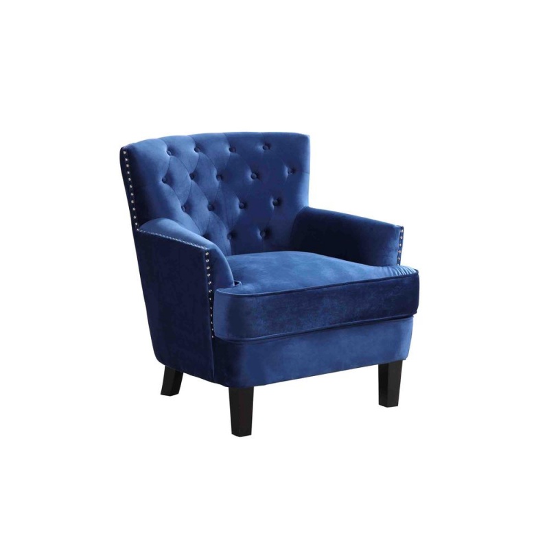 Conall Velvet With Nailhead Trim Arm Chair, Blue