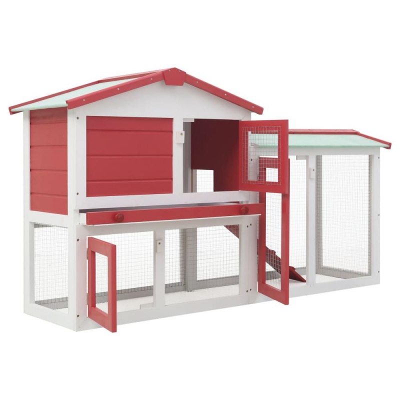 Vidaxl Outdoor Large Rabbit Hutch Red And White 57.1"X17.7"X33.5" Wood