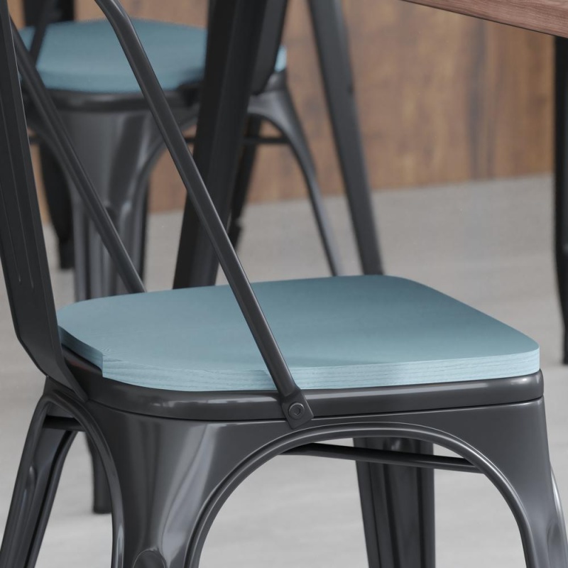 Perry Poly Resin Wood Square Seat With Rounded Edges For Colorful Metal Barstools In Teal-Blue