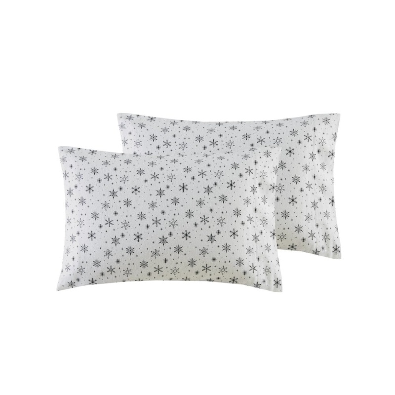 Cozy Flannel 100% Cotton Flannel Printed Sheet Set, Black Snowflakes Color