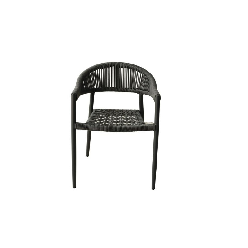 Leyla Indoor/Outdoor Dining Armchair, Aluminium In Gray, 6Mm Oifen Rope Seat And Back In Gray, Stackable