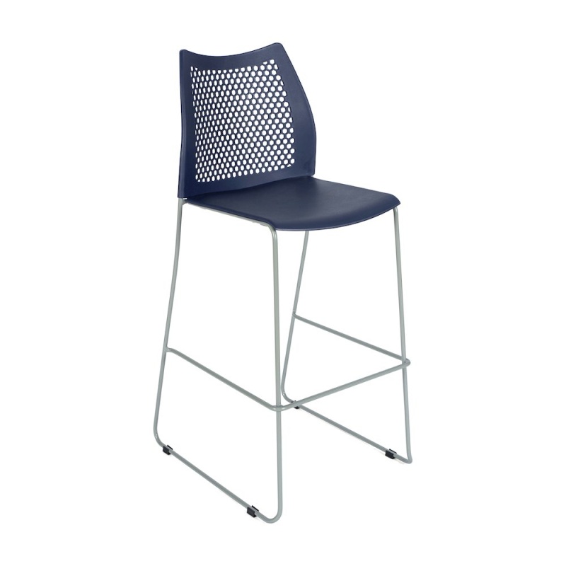 Navy Stack Bar Stool with Air-Vent Back and Gray Powder-Coated Sled Base