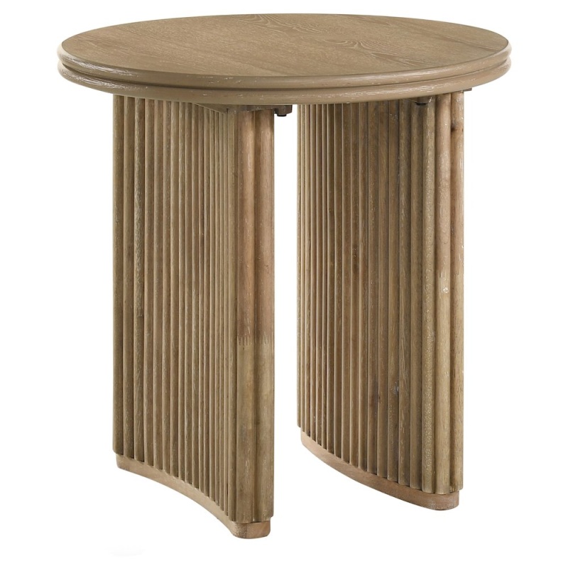 Adina Round Wood Side End Table Distressed Light Brown