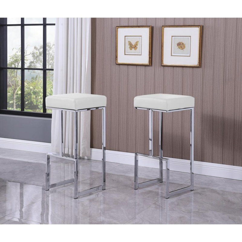Dorrington Faux Leather Backless Bar Stool In White/Silver (Set Of 2)
