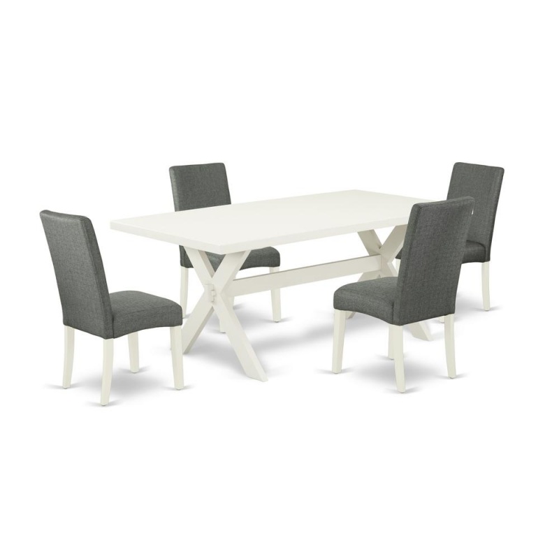 East West Furniture X027dr207-5 - 5-Piece Dinette Set - 4 Padded Parson Chairs And A Rectangular Dinner Table Solid Wood Frame