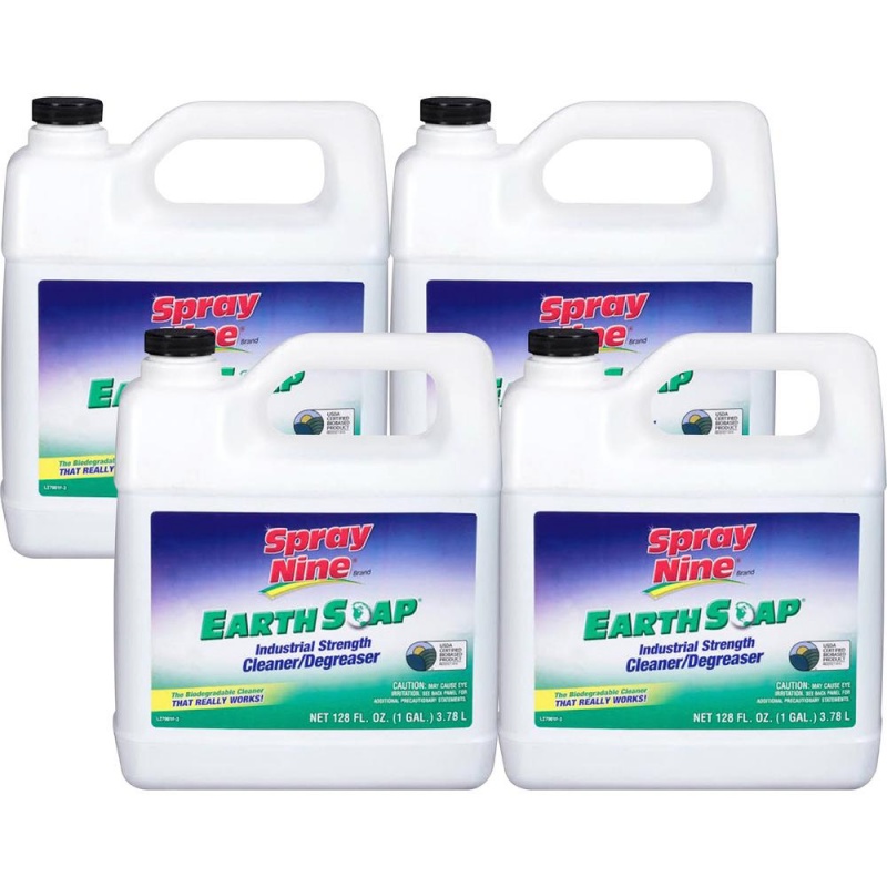 Spray Nine Earth Soap Cleaner/Degreaser - For Multipurpose - Concentrate - 128 Fl Oz (4 Quart) - 4 / Carton - Solvent-Free, Phosphate-Free, Chemical-Free - Clear