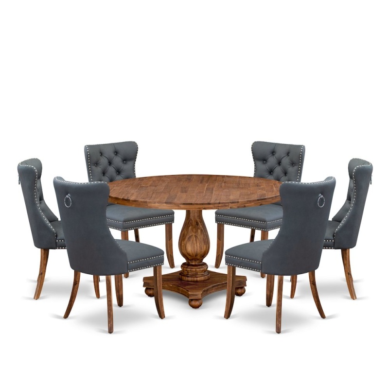 7-Piece Modern Dining Table and 6 Platinum Gray Dining Chairs