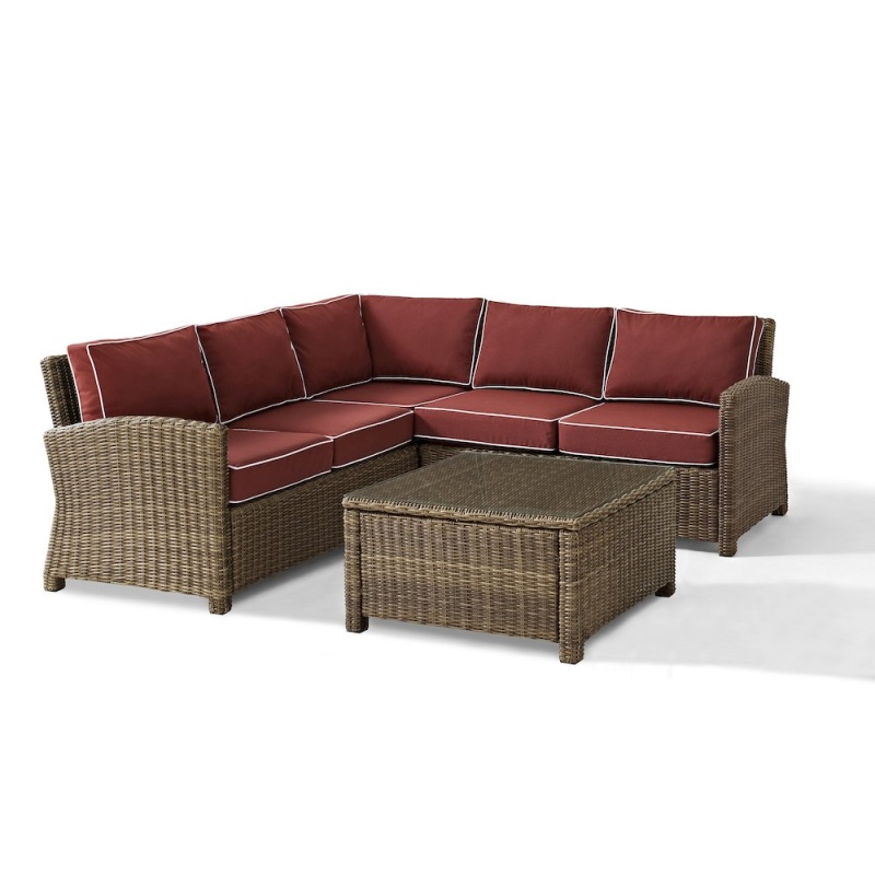 4Pc Outdoor Furniture Set, Right & Left Loveseat, Corner Chair, Coffee Table