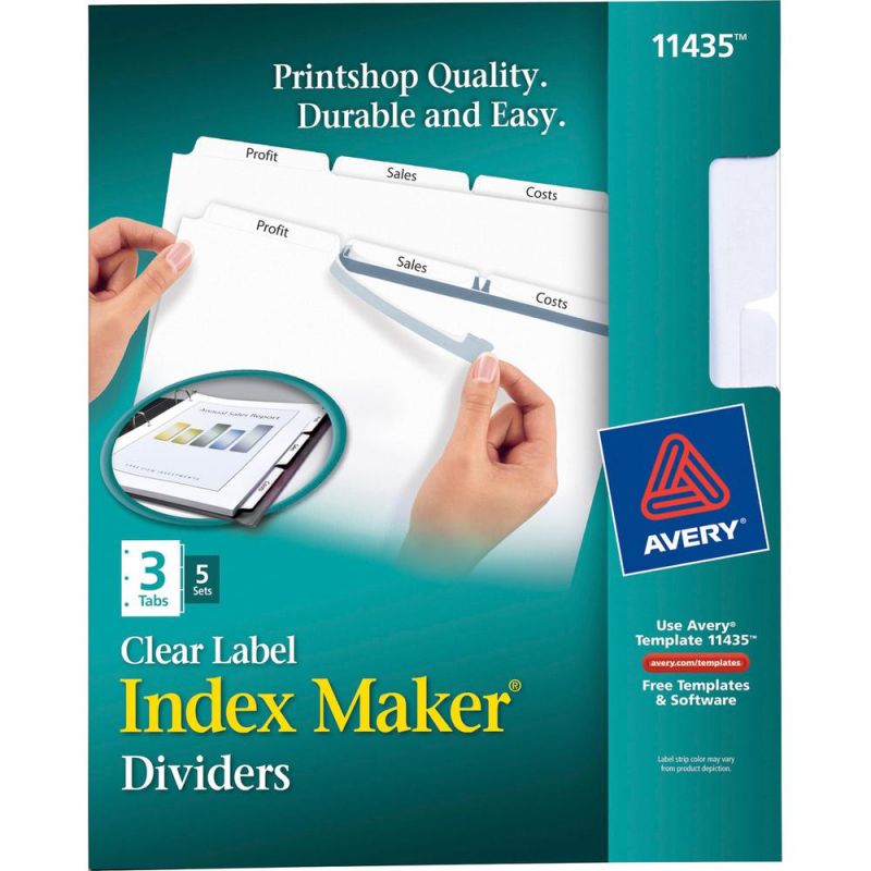 Avery® Print & Apply Clear Label Dividers - Index Maker Easy Apply Label Strip - 15 X Divider(S) - 3 Blank Tab(S) - 3 Tab(S)/Set - 8.5" Divider Width X 11" Divider Length - Letter - 3 Hole Punched