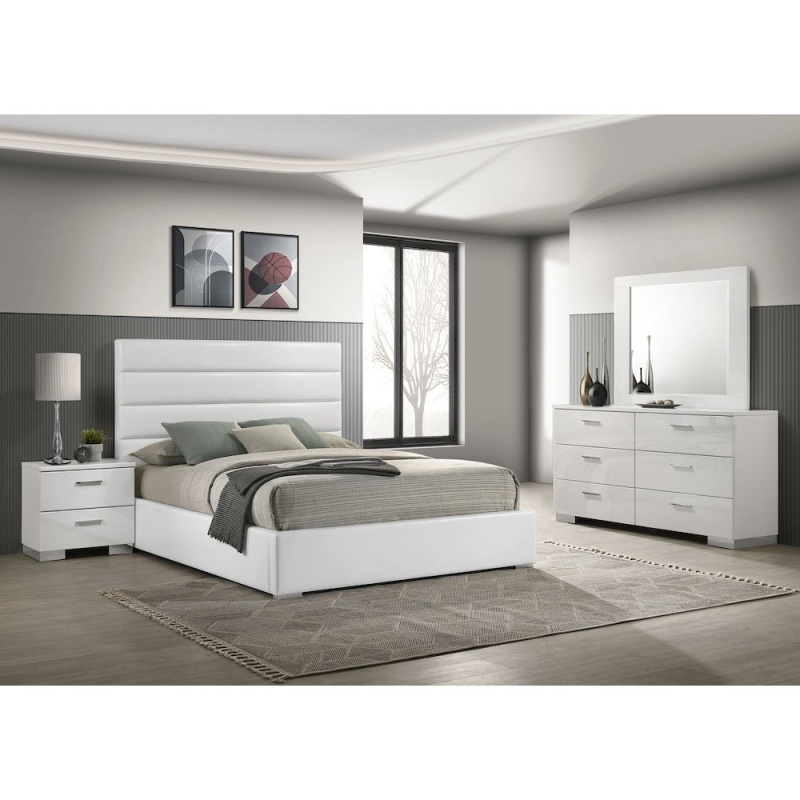 Felicity 4-Piece Queen Bedroom Set, White High Gloss