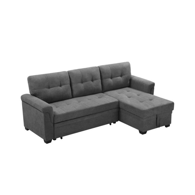 Lucca Gray Fabric Reversible Sectional Sleeper Sofa Chaise With Storage