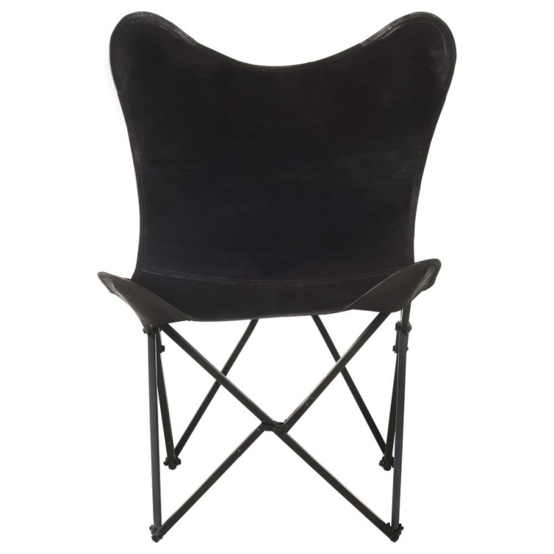 Vidaxl Foldable Butterfly Chair Black Real Leather 3731