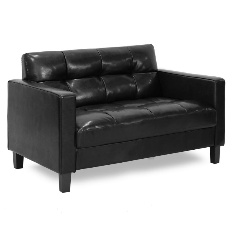 Furinno Brive Contemporary Tufted Loveseat, Black Faux Leather