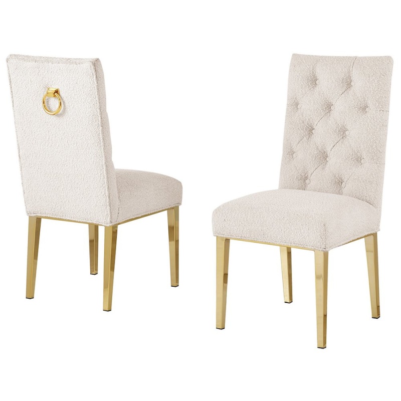 Cream Boucle Fabric Dining Chairs (Set of 2)