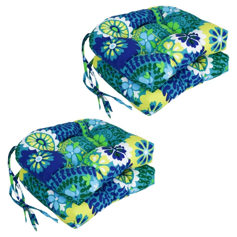 16-Inch Spun Polyester Patterned Outdoor U-Shaped Tufted Chair Cushion