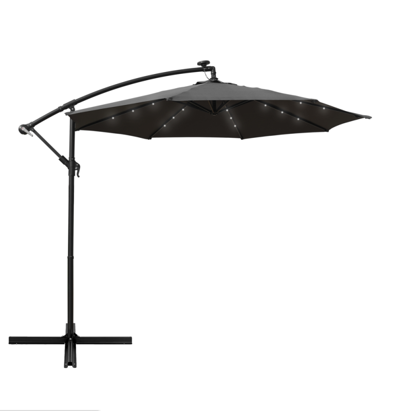 Leisuremod Willry Modern Outdoor 10 Ft Offset Cantilever Hanging Patio Umbrella With Solar Powered Led - Gray