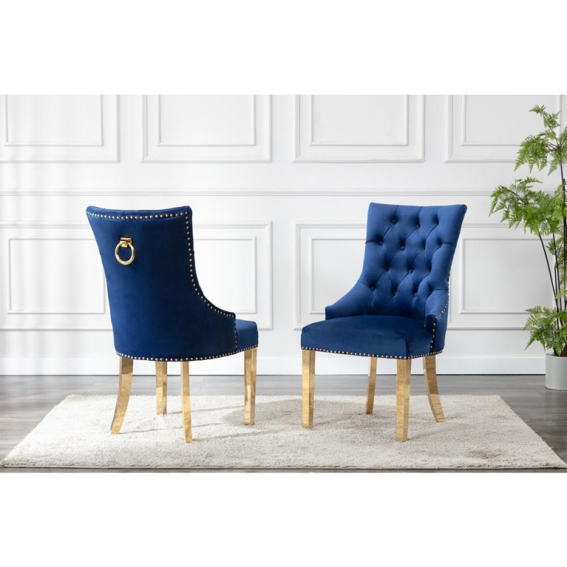Tufted Velvet Upholstered Side Chairs, 4 Colors To Choose (Set Of 2) - Navy 659