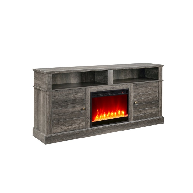 Lucifer 70"W Gray Walnut TV Stand Console with Fireplace and Heater