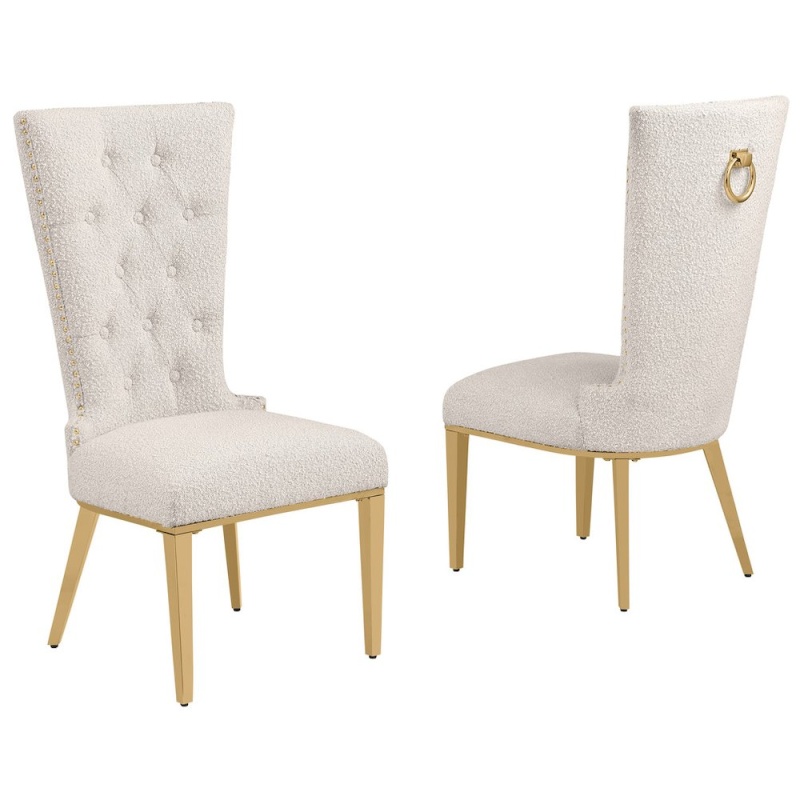 Cream Boucle Fabric Dining Chairs, Set of 2