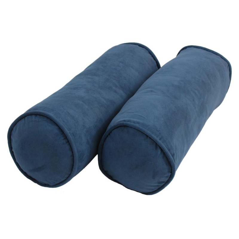 20-Inch by 8-Inch Double-Corded Solid Microsuede Bolster Pillows with Inserts (Set of 2)