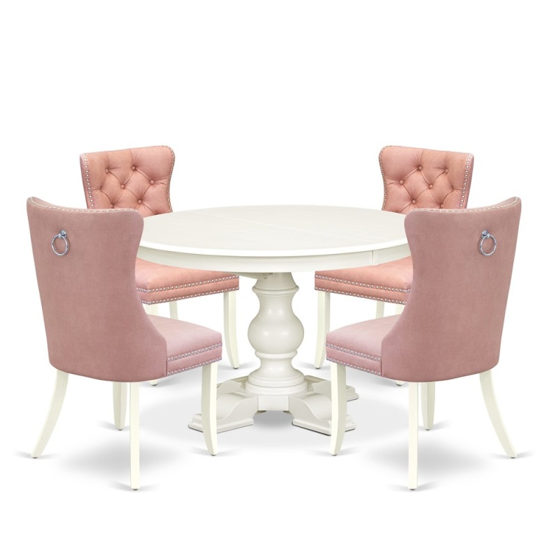 5-Piece Modern Dining Set, Linen White