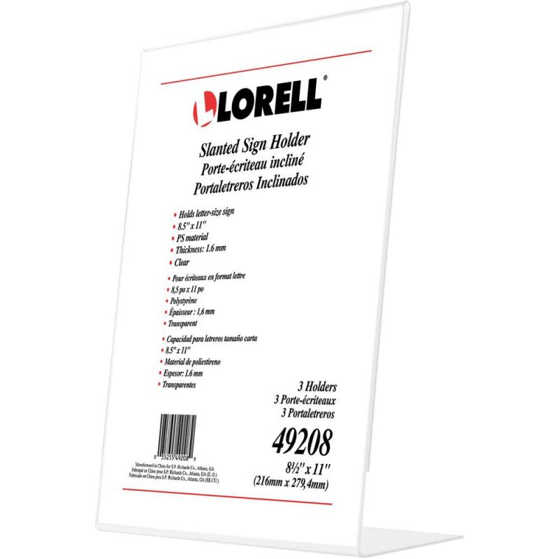 Lorell L-Base Slanted Sign Holder Stand - Support 8.50" X 11" Media - Acrylic - 1 / Pack - Clear