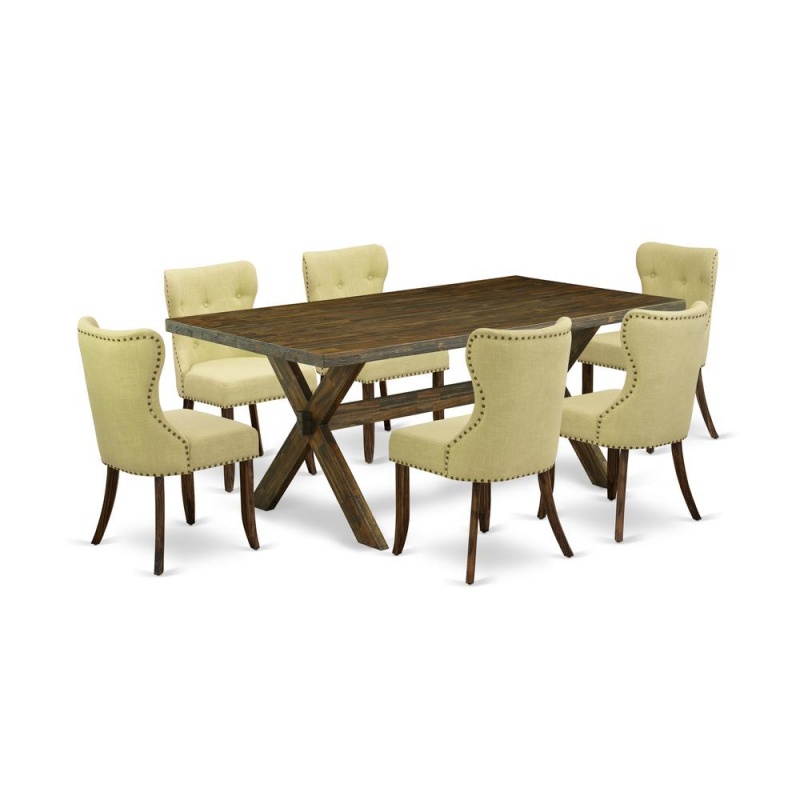 7-Pc Dining Table Set with 6 Upholstered Chairs