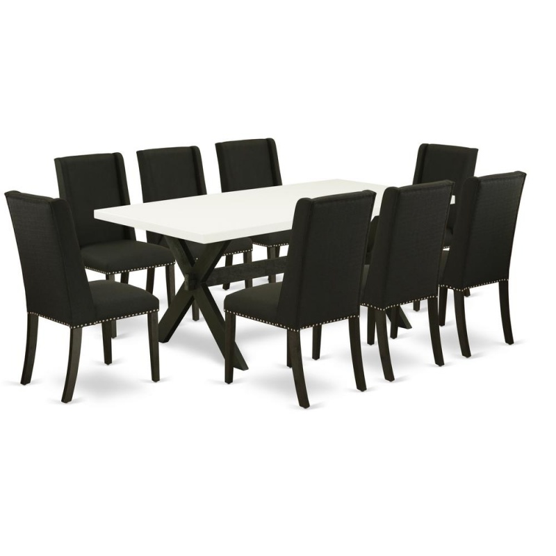 East West Furniture X627fl624-9 - 9-Piece Kitchen Dining Table Set - 8 Parson Chairs And A Rectangular Dining Table Hardwood Structure