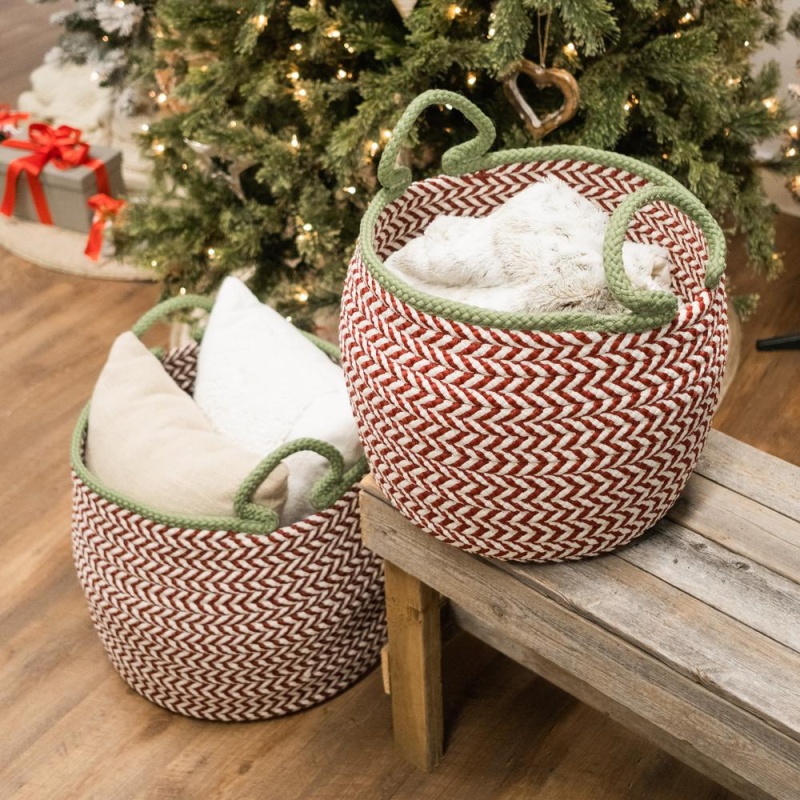 Kringle Christmas Floor Basket - Candycane Red 14"X14"x12"