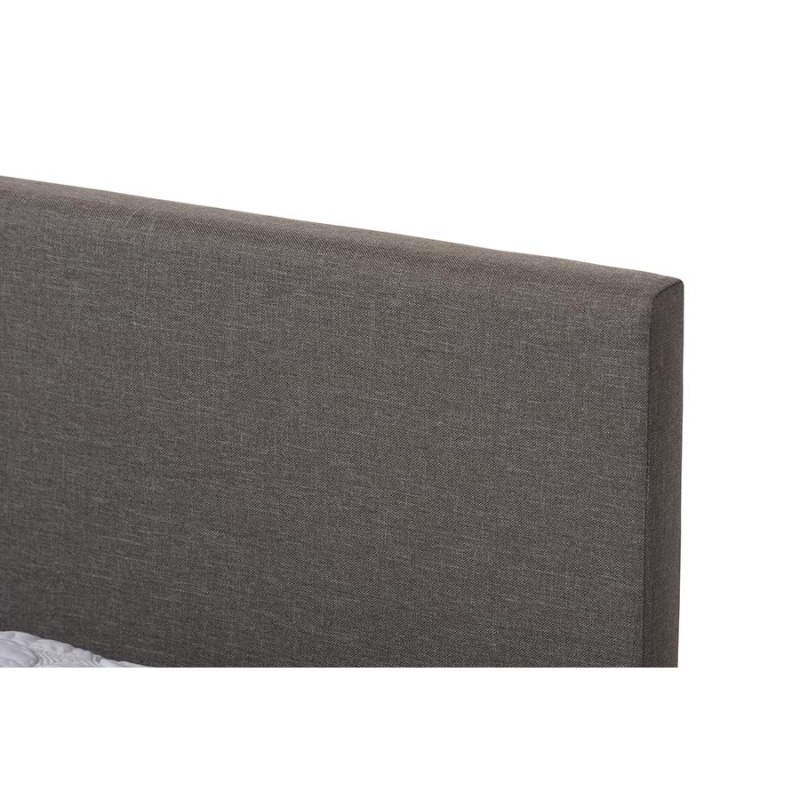 Grey Fabric Upholstered Panel-Stitched Queen Size Platform Bed