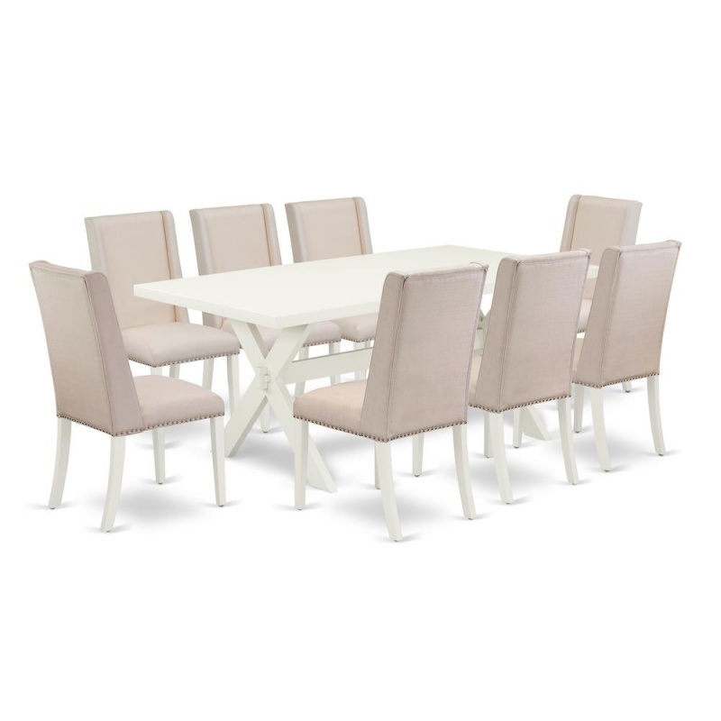 East West Furniture X027fl201-9 - 9-Piece Modern Dining Table Set - 8 Parsons Dining Room Chairs And Rectangular Table Hardwood Structure