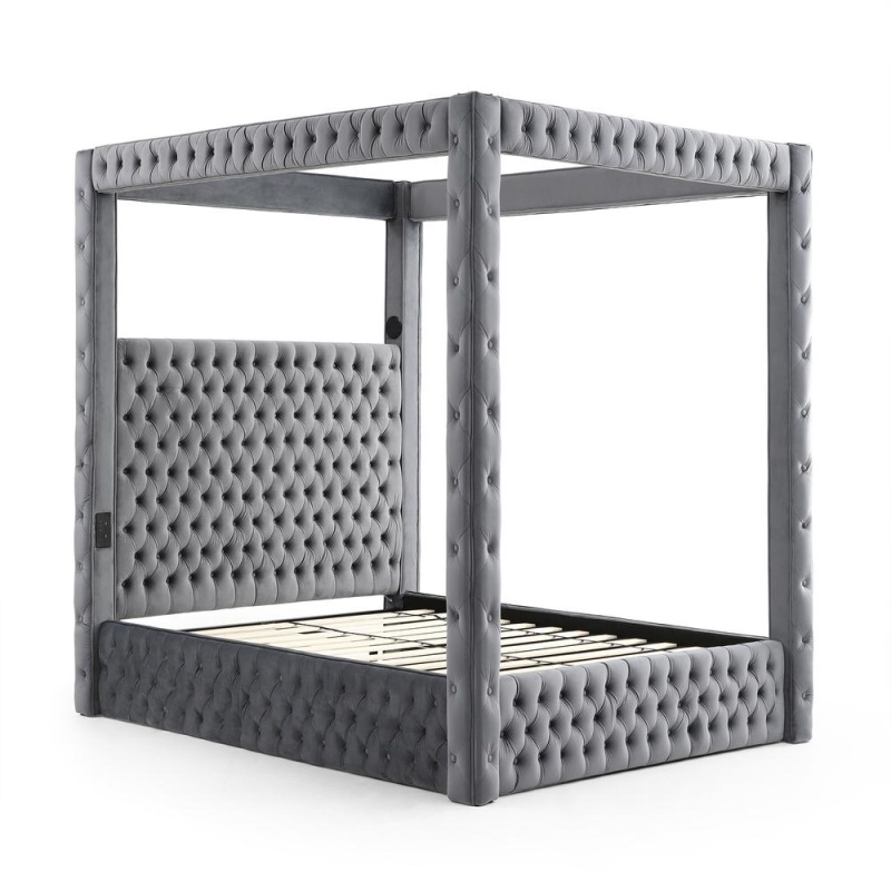 Dream Luxurious Velvet Canopy Bed With Speaker & Usb Connection
