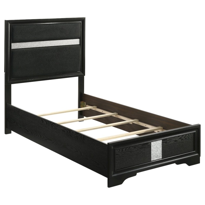 Miranda 54-Inch Upholstered Twin Panel Bed Black