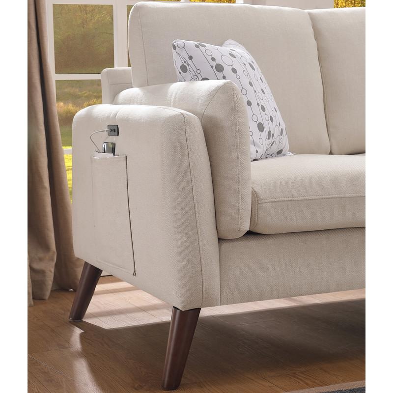 Winston Beige Linen Sofa And Loveseat Living Room Set With Usb Charger And Tablet Pocket
