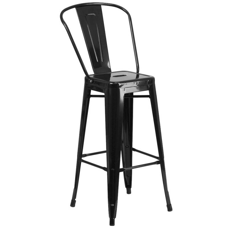 30" High Black Metal Indoor-Outdoor Barstool With Removable Back