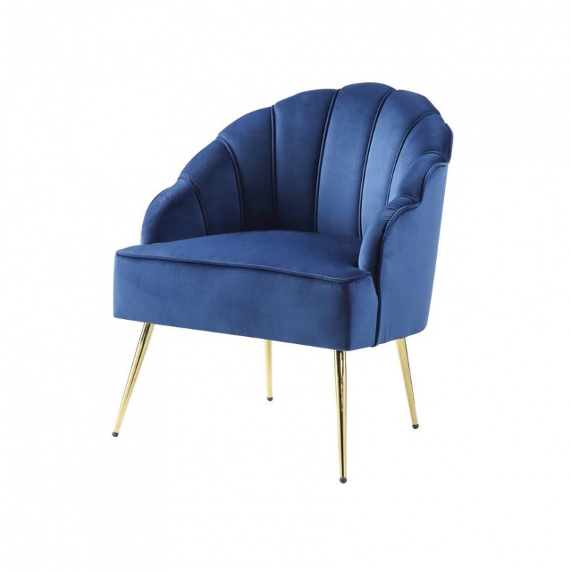 Naomi Blue Velvet Wingback Accent Chair With Metal Legs