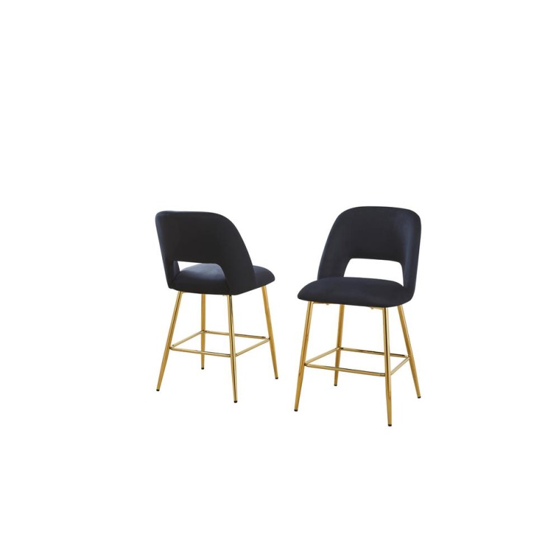 Black With Gold Base Bar Stool Set of 2