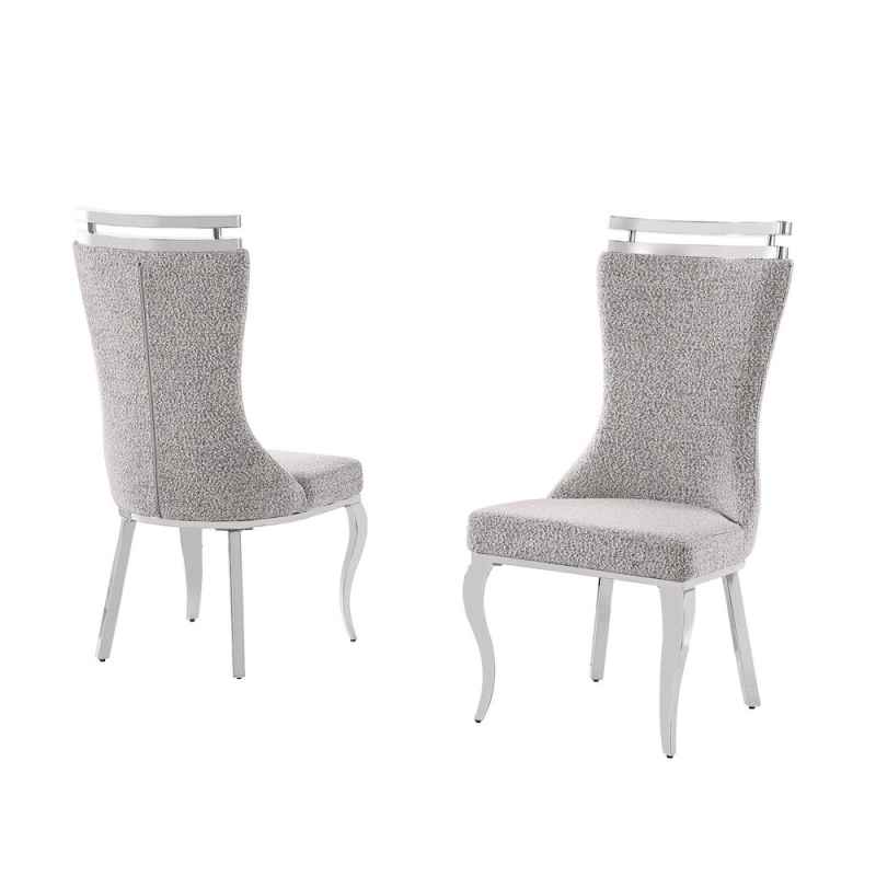 2Pc Boucle Fabric Chrome Side Chairs