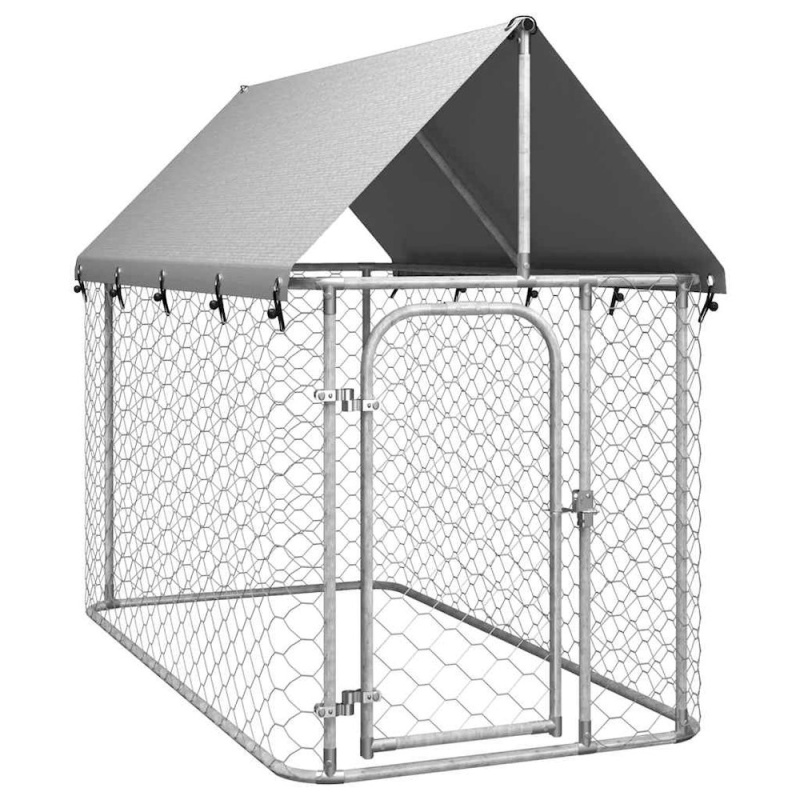 Dog Kennel Silver Galvanized Steel, Polyethylene