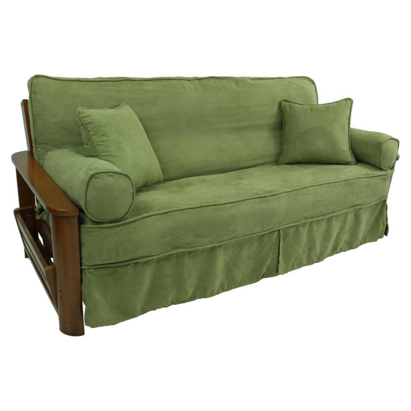 Solid Microsuede Full Futon Slipcover Set with 4 Throw Pillows