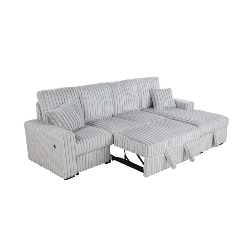 3Pc Corduroy Sectional W/ Pull Out Loveseat