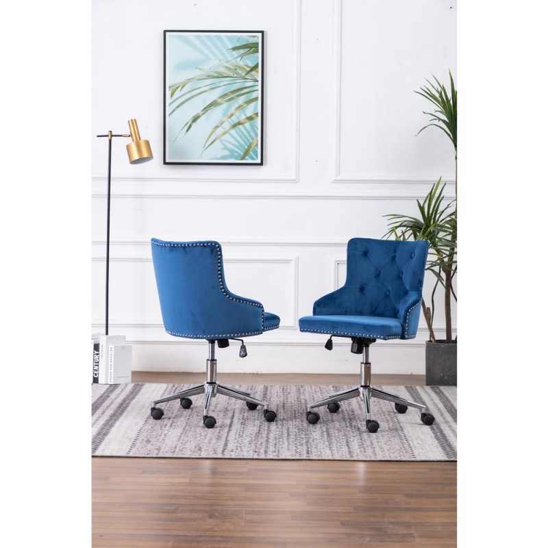 Tufted Velvet Upholstered Office Chair In Navy Blue - Single